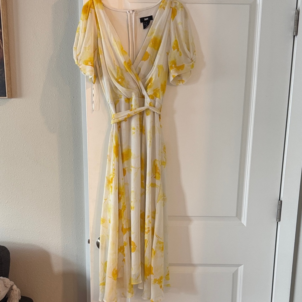 DKNY Yellow Floral Maxi Wrap Dress